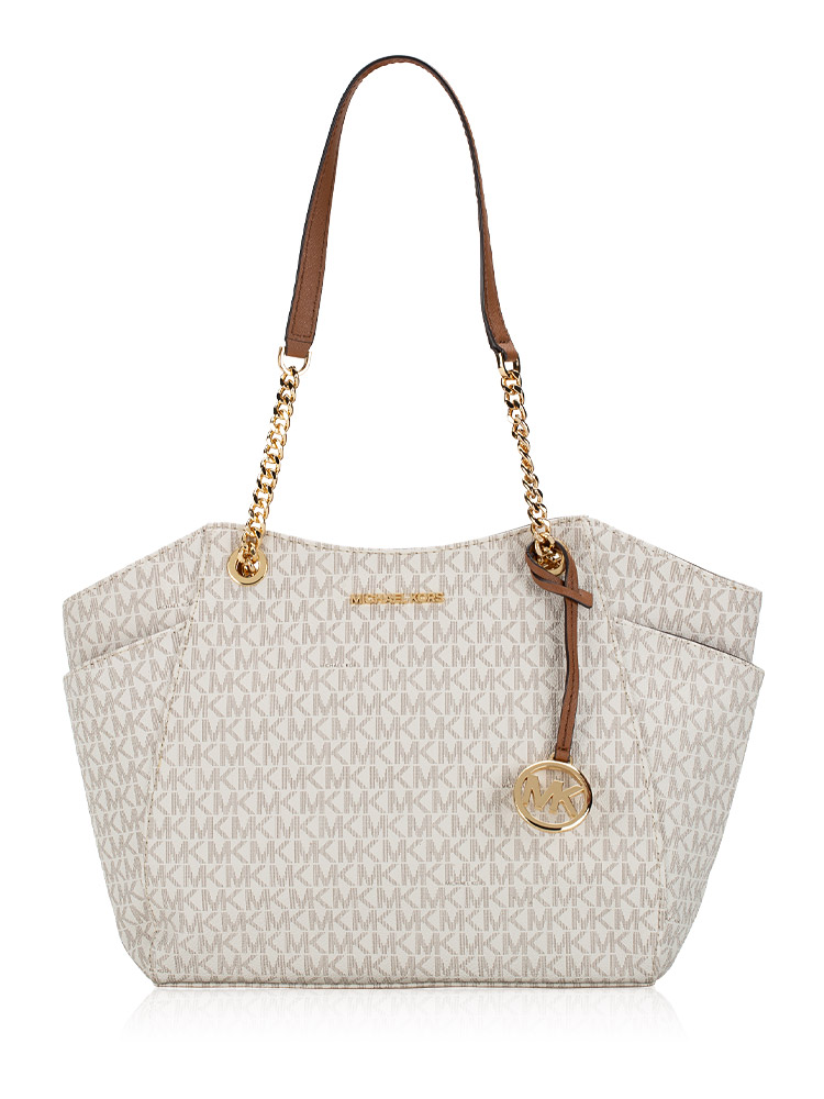 Jet Set Monogram Large Chain Shoulder Tote Vanilla Gold