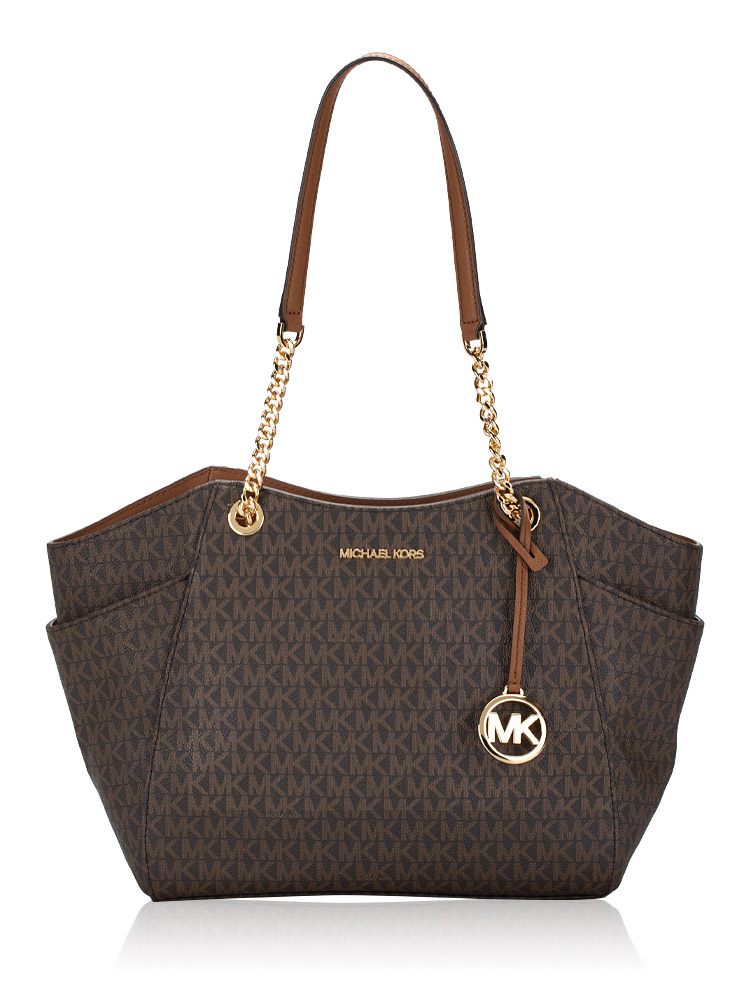 Jet Set Monogram Large Chain Shoulder Tote Brown Gold
