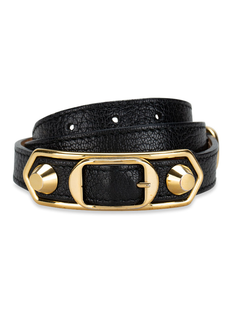 Gold Metallic Edge Triple Tour Bracelet Black Sz S