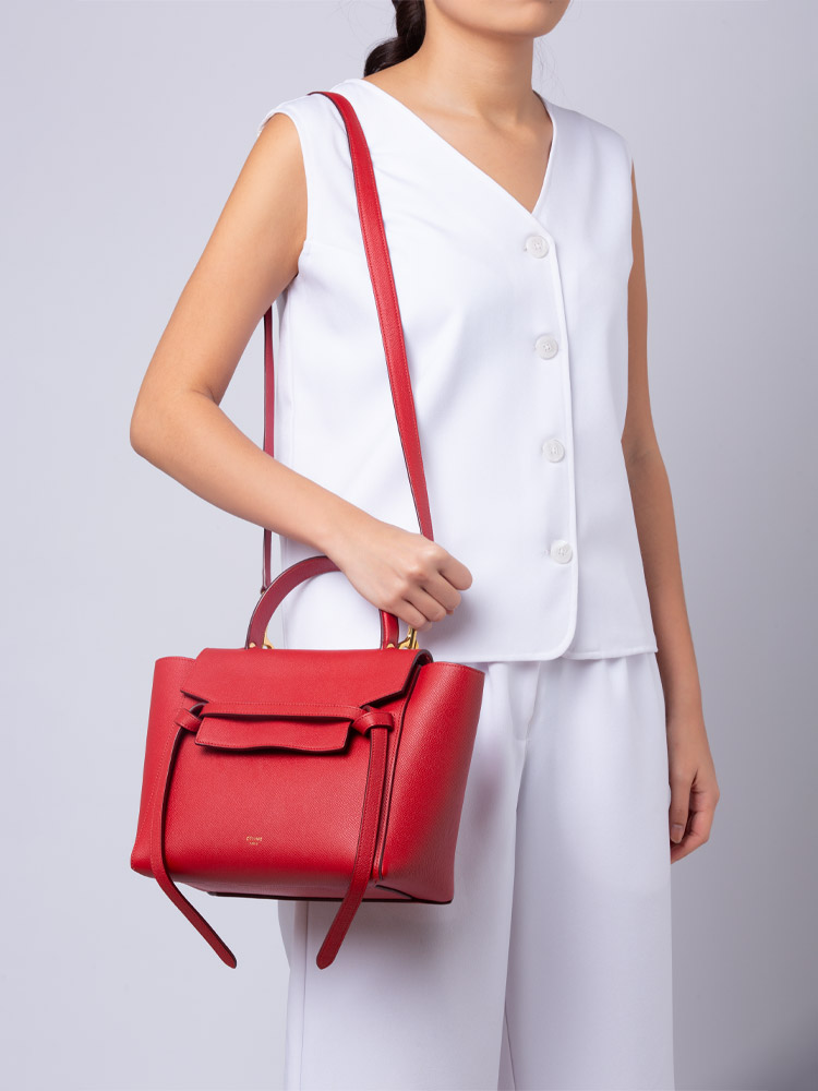 Grained Calfskin Micro Belt Bag Coquelicot