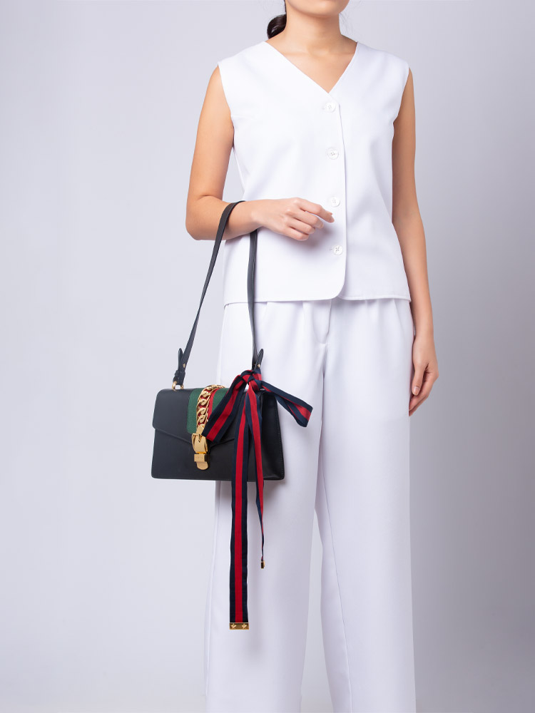 Calfskin Small Sylvie Shoulder Bag Black