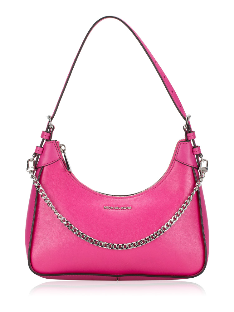 Wilma Leather Medium Chain Shoulder Bag Cerise
