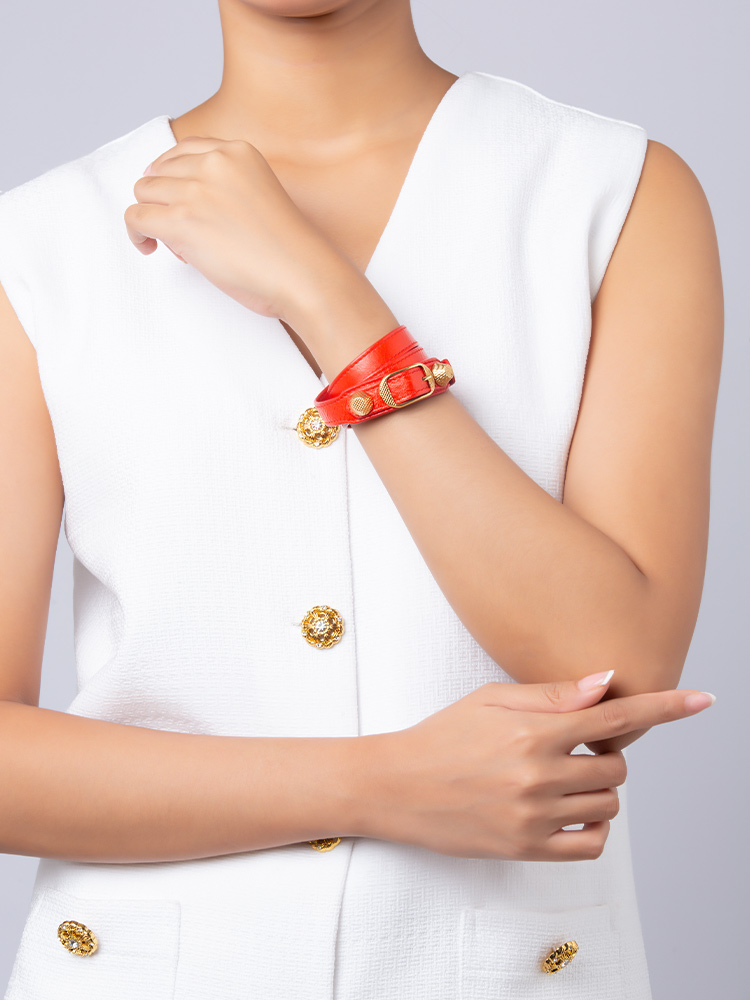 Giant Gold Triple Tour Bracelet Rouge Coquelicot Size M