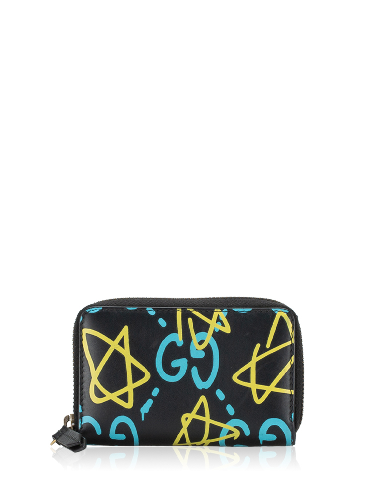 Calfskin GucciGhost Zip Card Wallet Black New Acquamarine
