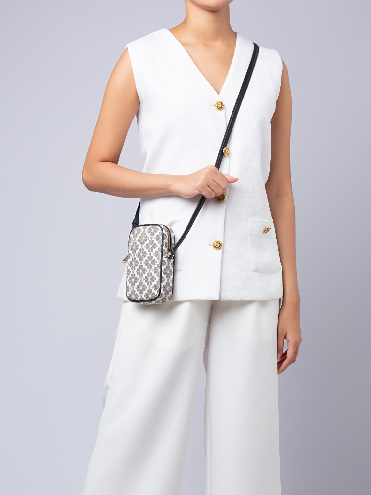 Spade Flower North South Phone Crossbody Black Multi