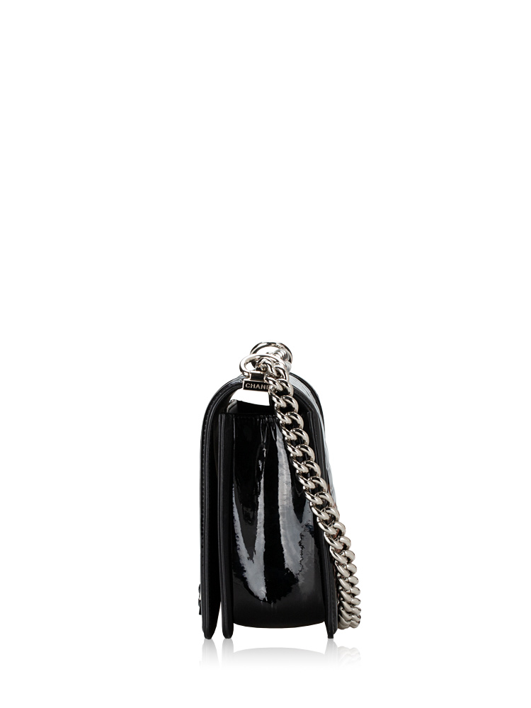 Patent Calfskin New Medium Plexiglass Boy Flap Bag Black