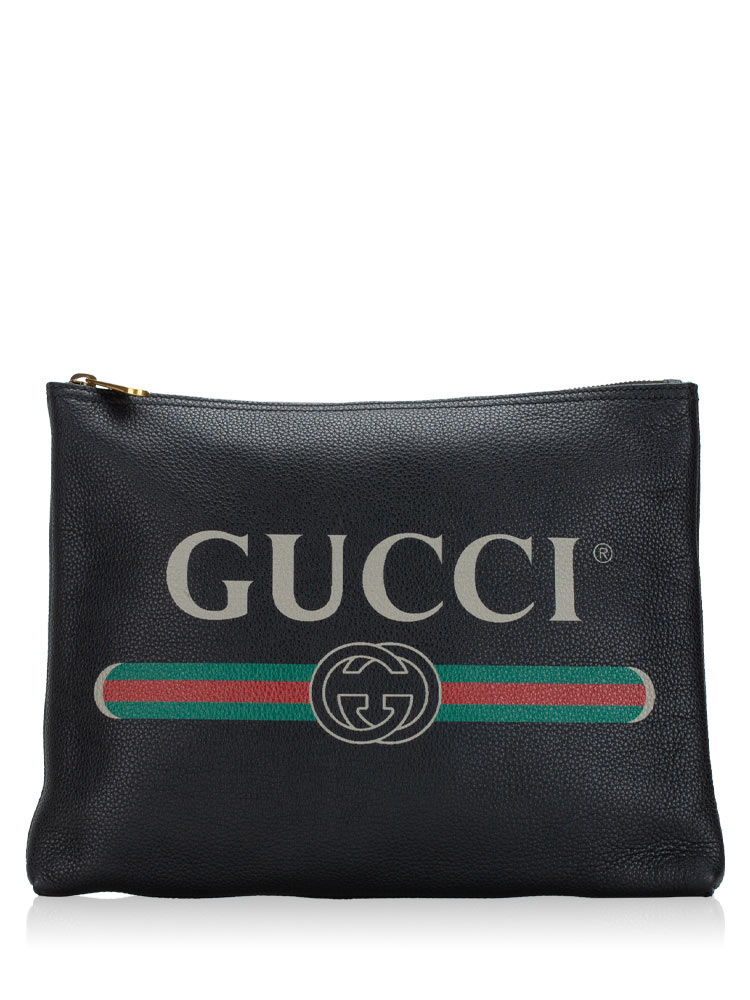 Pebbled Calfskin Logo Medium Pouch Black