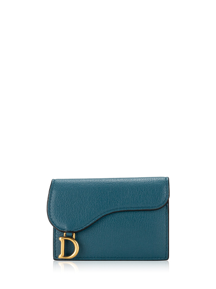 Grained Calfskin Saddle Card Holder Deep Ocean