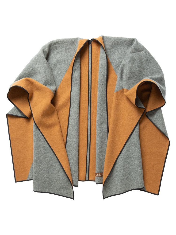 Cashmere Flanele Poncho Ocre Gris 