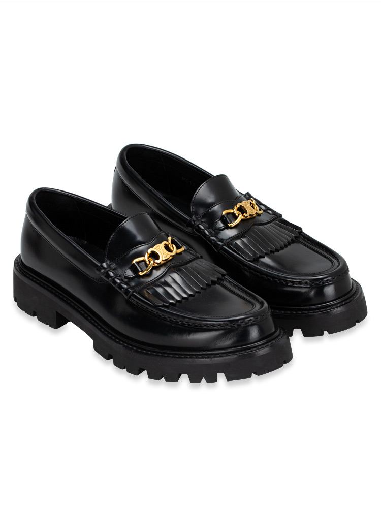 Smooth Calfskin Margaret Triomphe Chain Loafers Black Sz 40