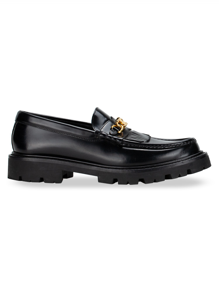 Smooth Calfskin Margaret Triomphe Chain Loafers Black Sz 40