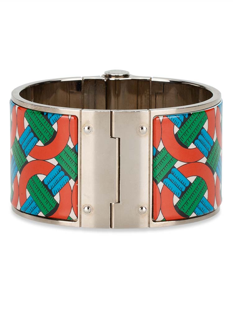 Enamel Printed Extra Wide Balades Equestres Folk Hinged Bracelet