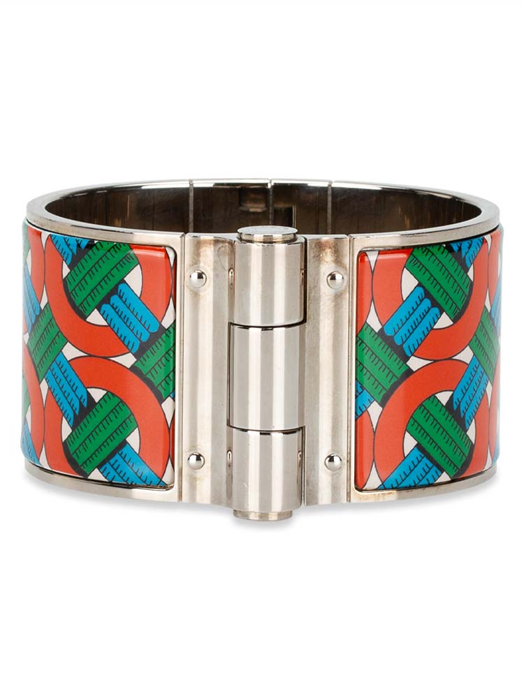 Enamel Printed Extra Wide Balades Equestres Folk Hinged Bracelet