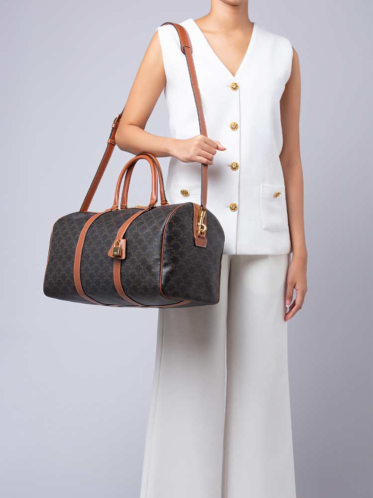 Triomphe Canvas Voyage Medium Duffle Bag Tan