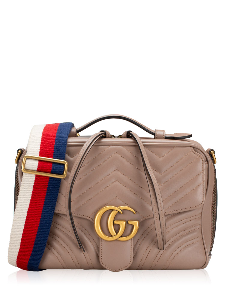 Calfskin GG Marmont Sylvie Web Top Handle Bag Porcelain Rose