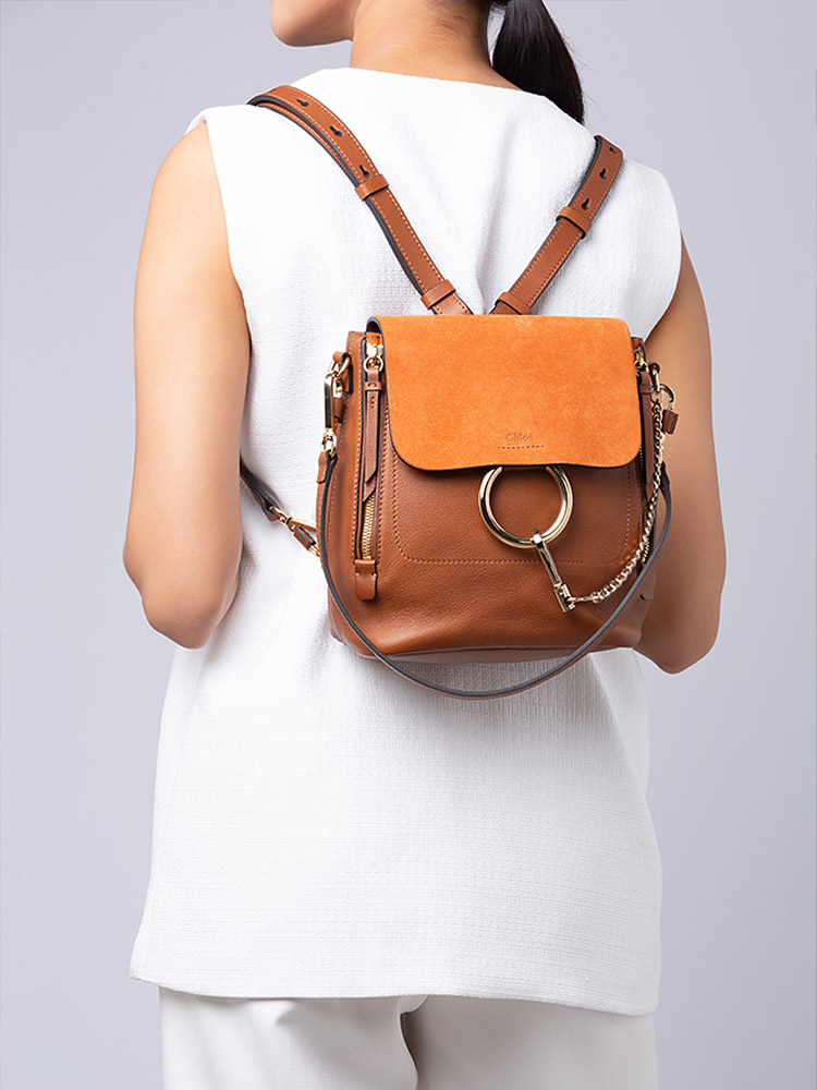 Suede Calfskin Faye Small Backpack Tan