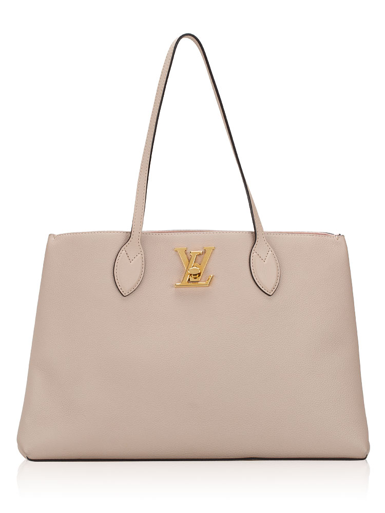 Grained Calfskin Lockme Shopper Greige