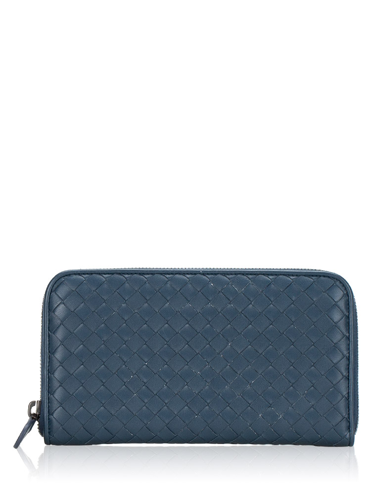 Nappa Intrecciato Zip Wallet Blue