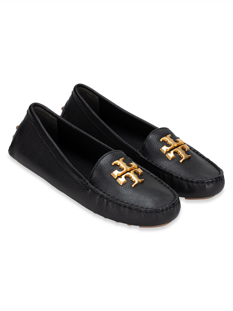 Everly Driver Tumbled Leather Flats Perfect Black Rolled Brass Sz 8