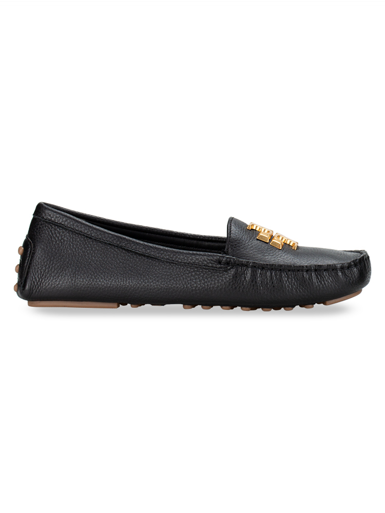 Everly Driver Tumbled Leather Flats Perfect Black Rolled Brass Sz 8