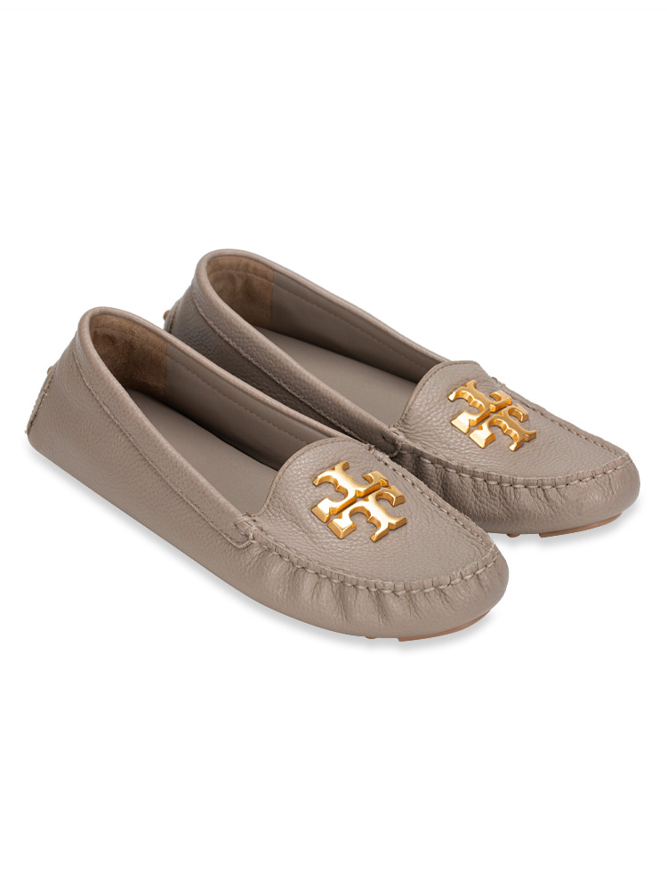 Everly Driver Tumbled Leather Flats French Gray Rolled Brass Sz 8