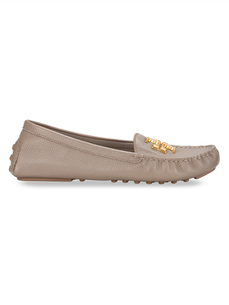 Everly Driver Tumbled Leather Flats French Gray Rolled Brass Sz 8