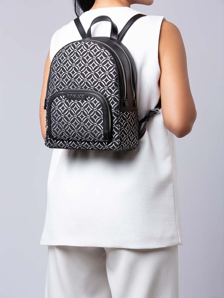 Signature Flower Jaycee Medium Backpack Black Silver