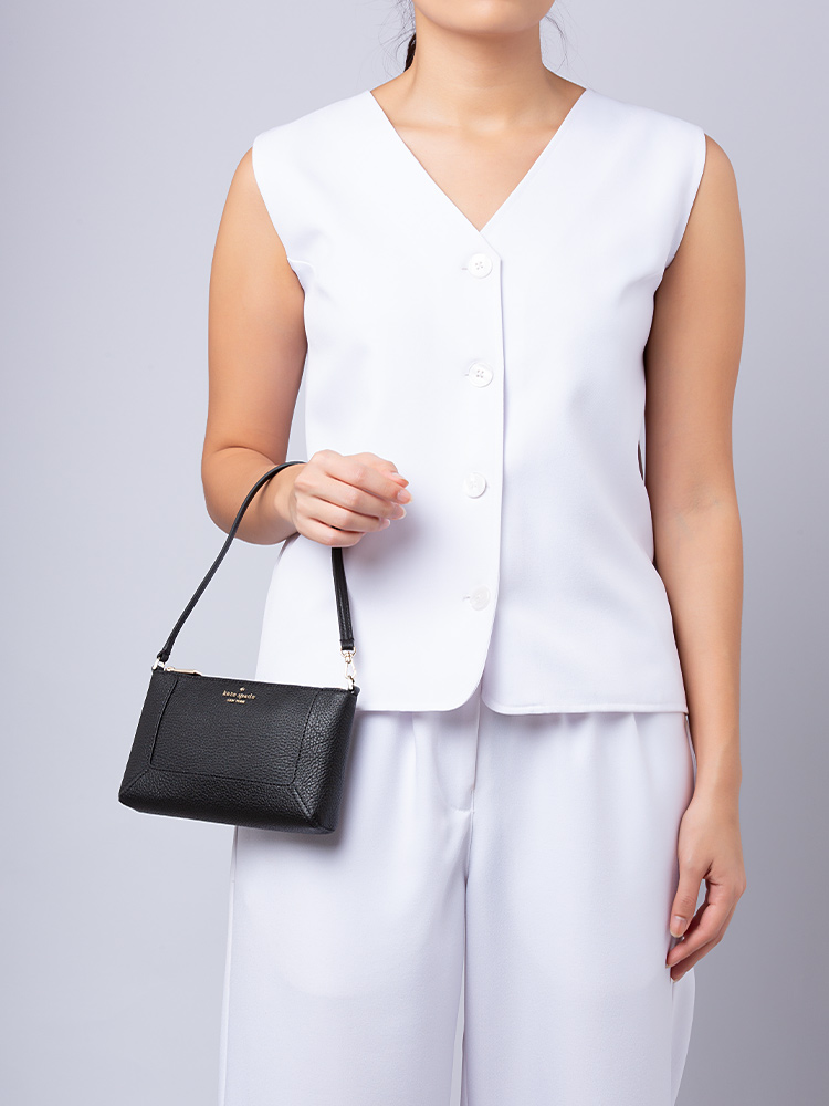 Lena Leather Convertible Wristlet Black