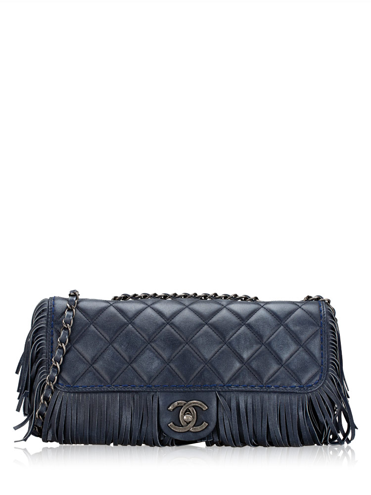 Calfskin Paris Dallas Fringe Flap Bag Navy