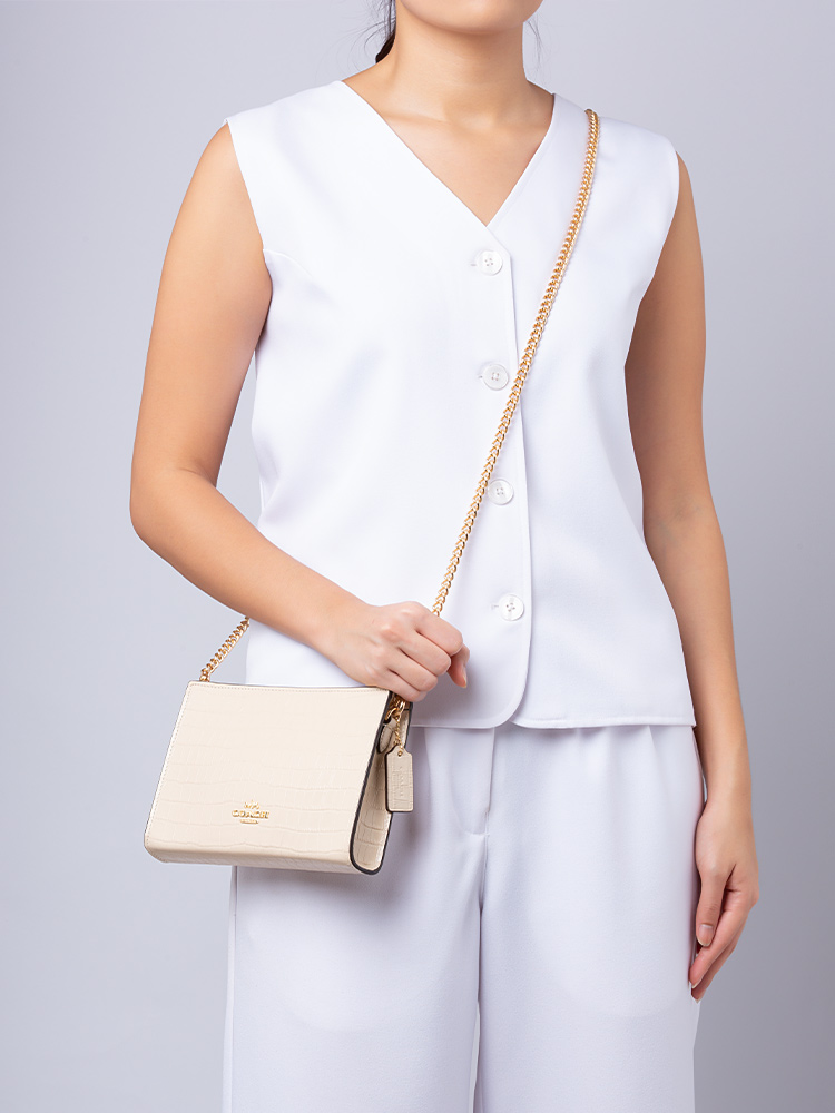 CR237 Crocodile Embossed Slim Crossbody Ivory
