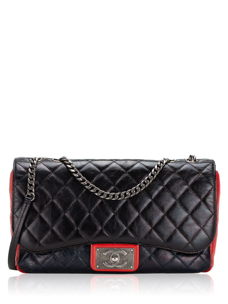 Calfskin Tri-Color Plate Flap Bag Black