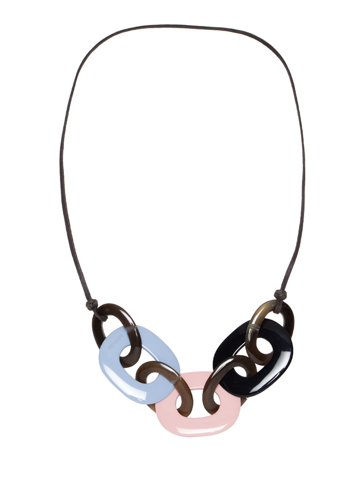 Lacquered Wood Buffalo Horn Karamba Necklace Multicolor