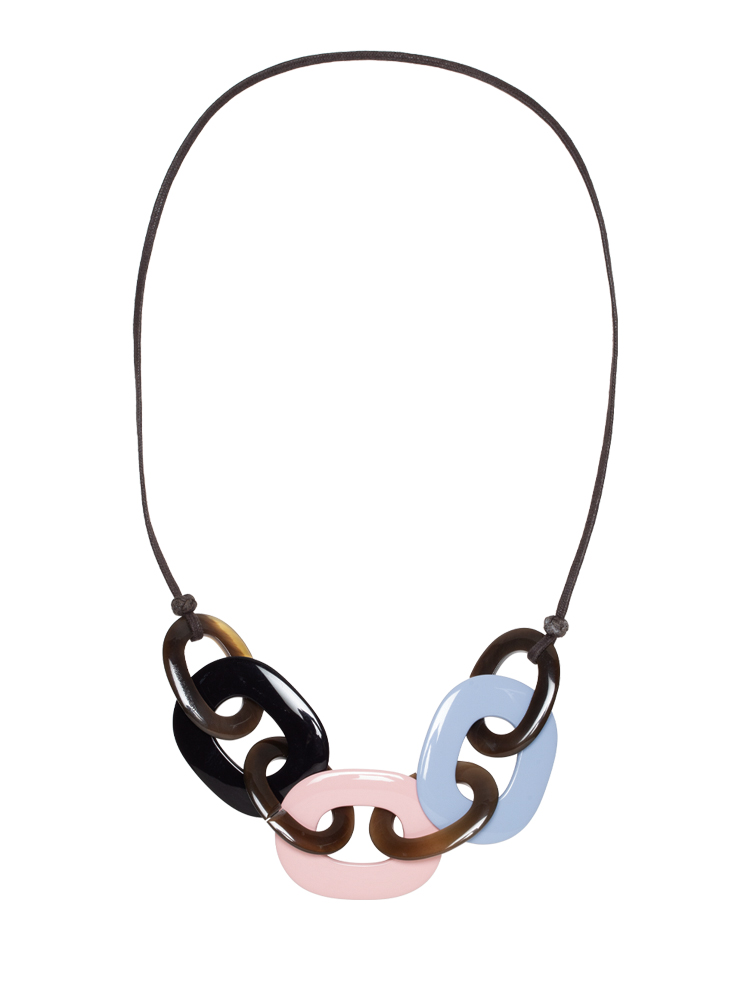 Lacquered Wood Buffalo Horn Karamba Necklace Multicolor