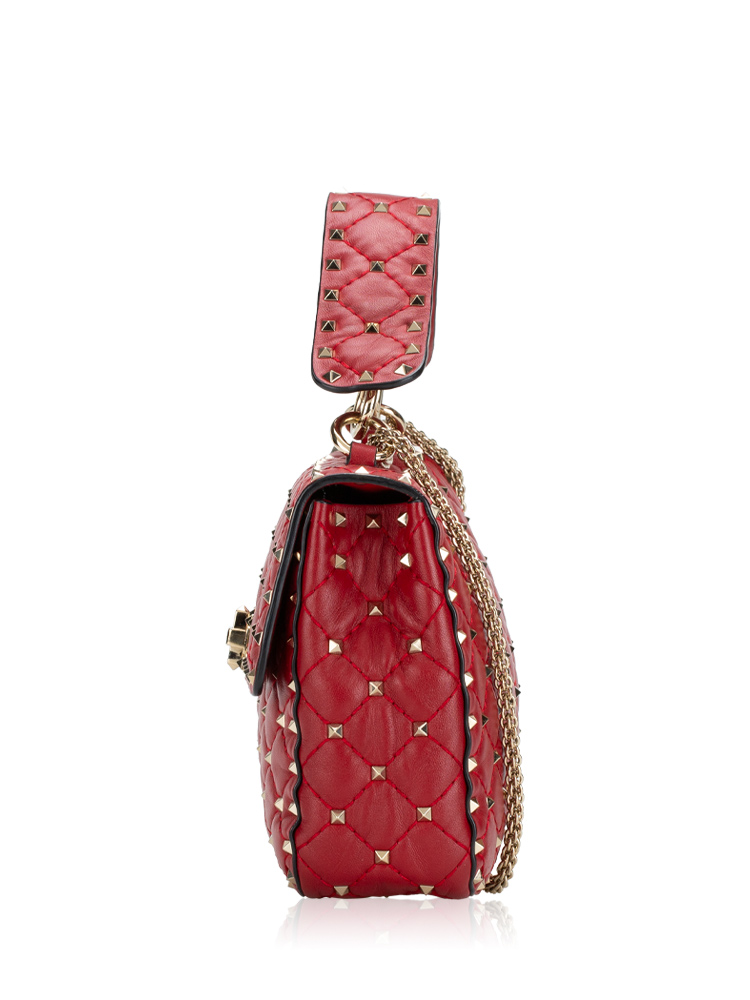 Nappa Rockstud Spike Medium Shoulder Bag Red