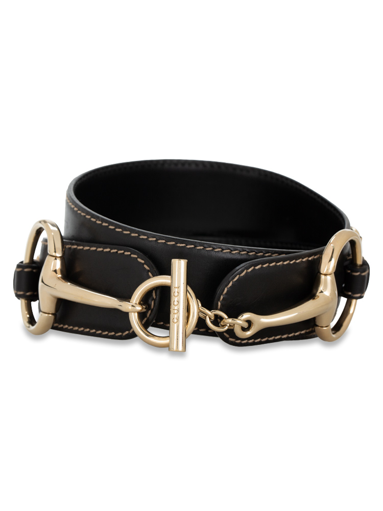 Calfskin Horsebit Buckle Belt Black