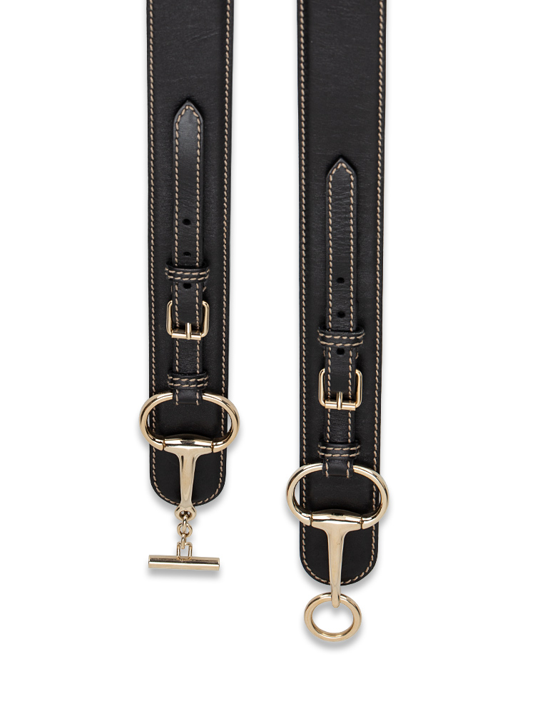 Calfskin Horsebit Buckle Belt Black