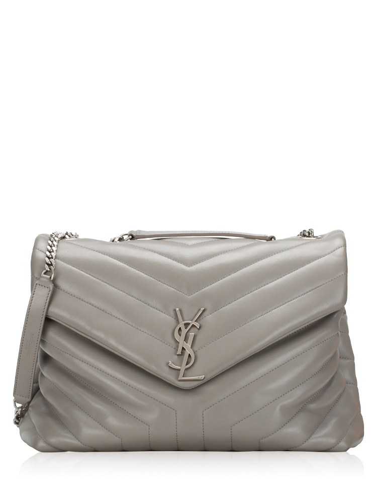 Calfskin Y Quilted Monogram Loulou Medium Shoulder Bag Light Gray