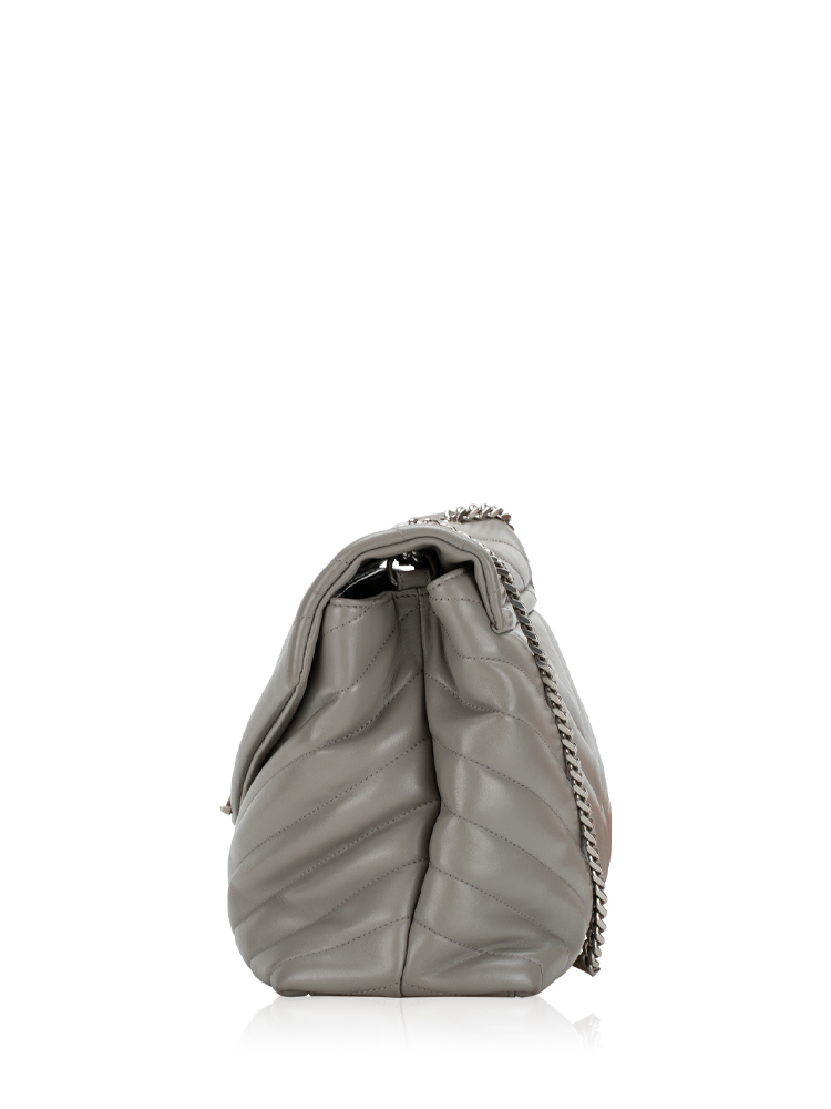 Calfskin Y Quilted Monogram Loulou Medium Shoulder Bag Light Gray