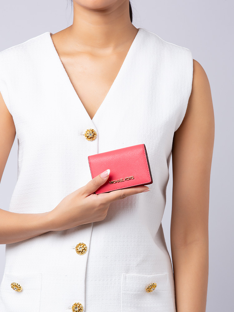 Jet Set Leather Small Flap ID Card Case Geranium
