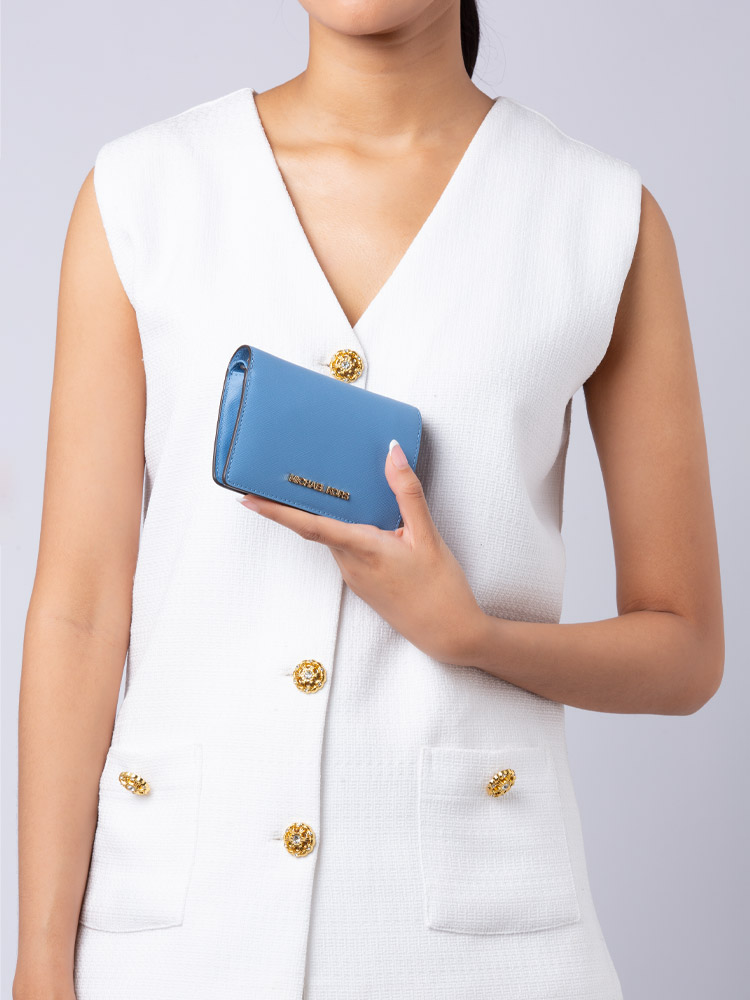 Jet Set Saffiano Leather Medium Wallet French Blue