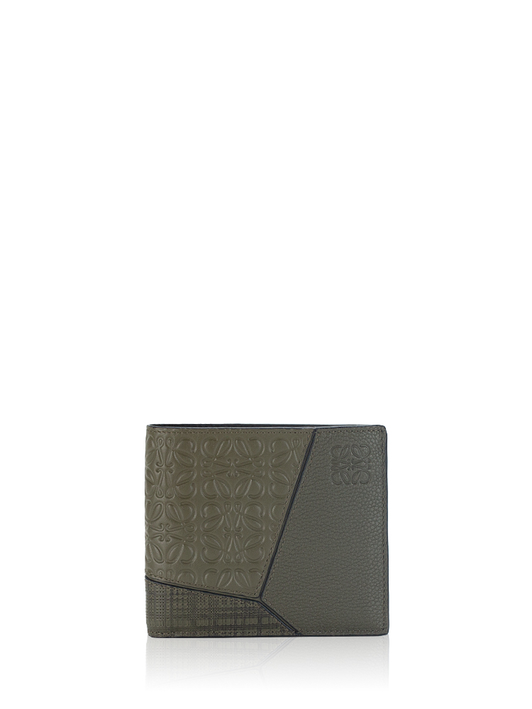 Calfskin Puzzle Biflod Wallet Khaki Green