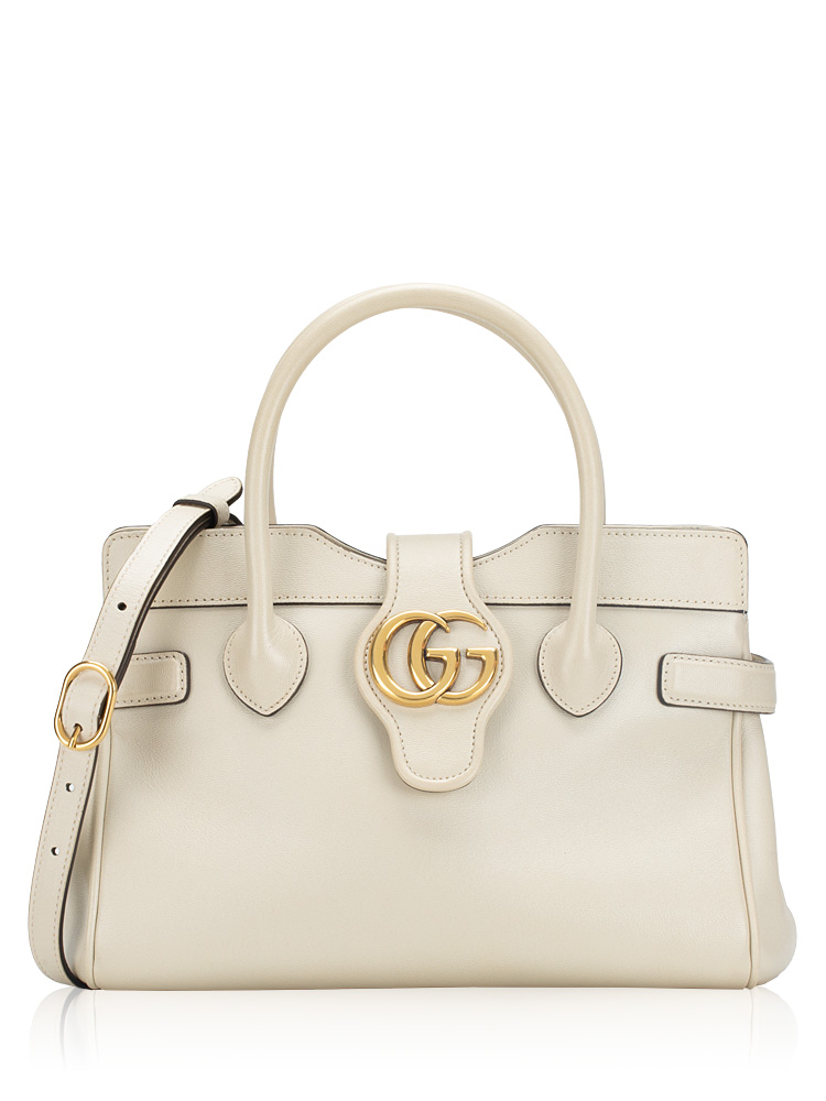 Calfskin Lux Dahlia Small Top Handle Bag White