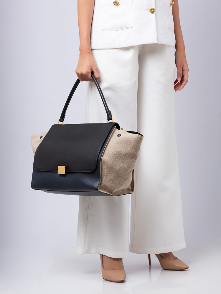 Linen Tri-Color Large Trapeze Black Navy Beige