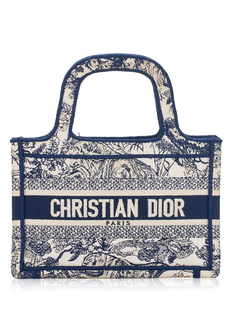 Canvas Embroidered Mini Toile De Jouy Book Tote Blue