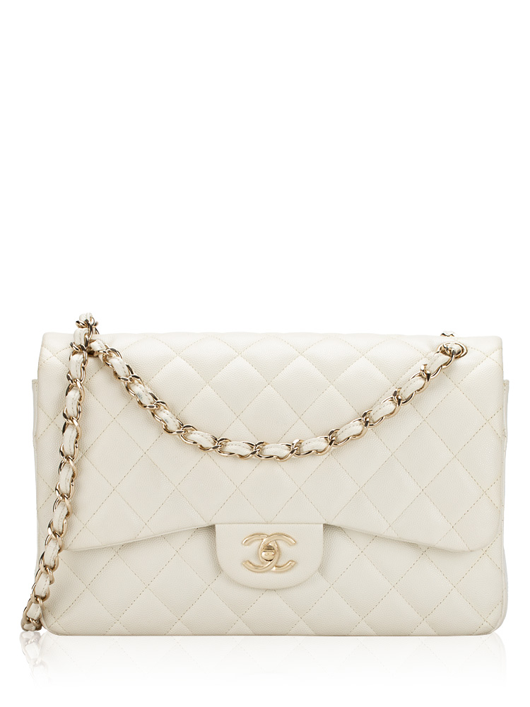 Caviar Jumbo Classic Double Flap Bag White