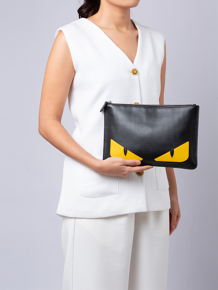 Vitello Century Monster Eyes Inlay Pouch Black Giallo