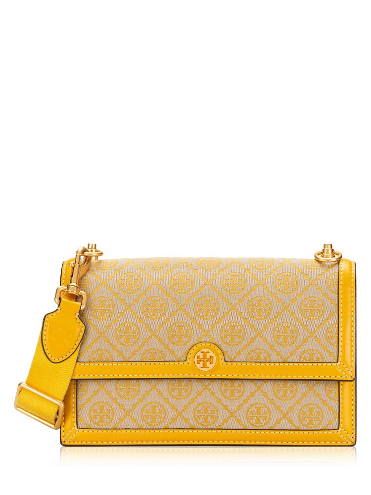 T Monogram Jacquard Shoulder Bag Goldfinch