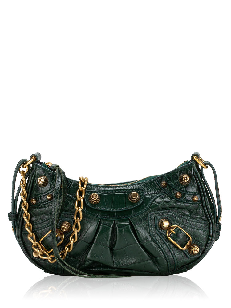 Croc Effect Le Cagole Mini Chain Shoulder Bag Forest Green