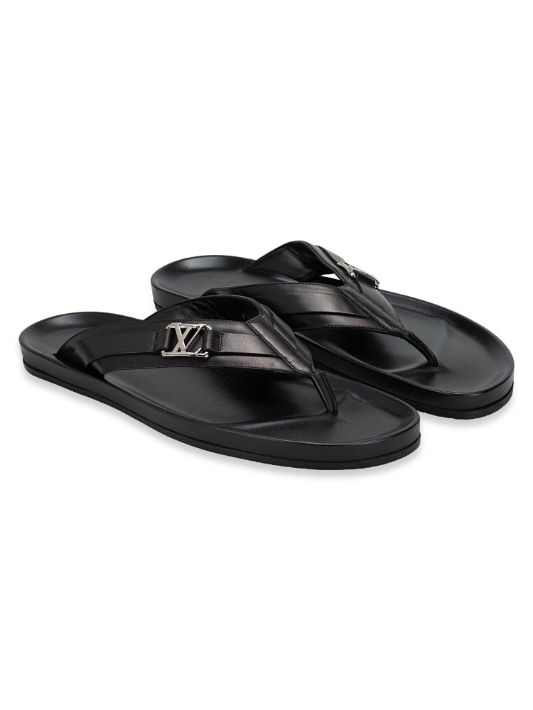 Calfskin Mirabeau Thong Flat Slides Black Sz 11