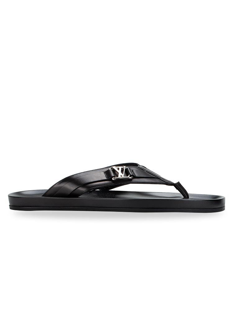 Calfskin Mirabeau Thong Flat Slides Black Sz 11
